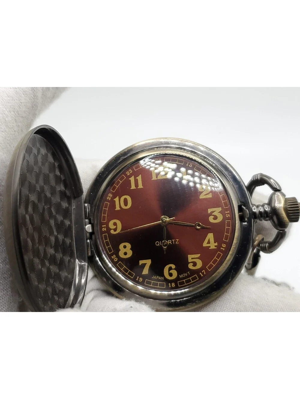 Grandpa Modern Quartz Pocket Watch Men 50mm Chain Brown Dial New Battery